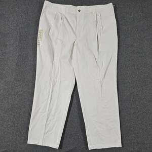 Savane Men's Pleated Front Elastic Waist Cotton Khaki Pants 44W x 30L White